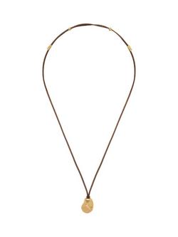 Reiss Opal Small Organic Cord Pendant Necklace, Gold/Tan