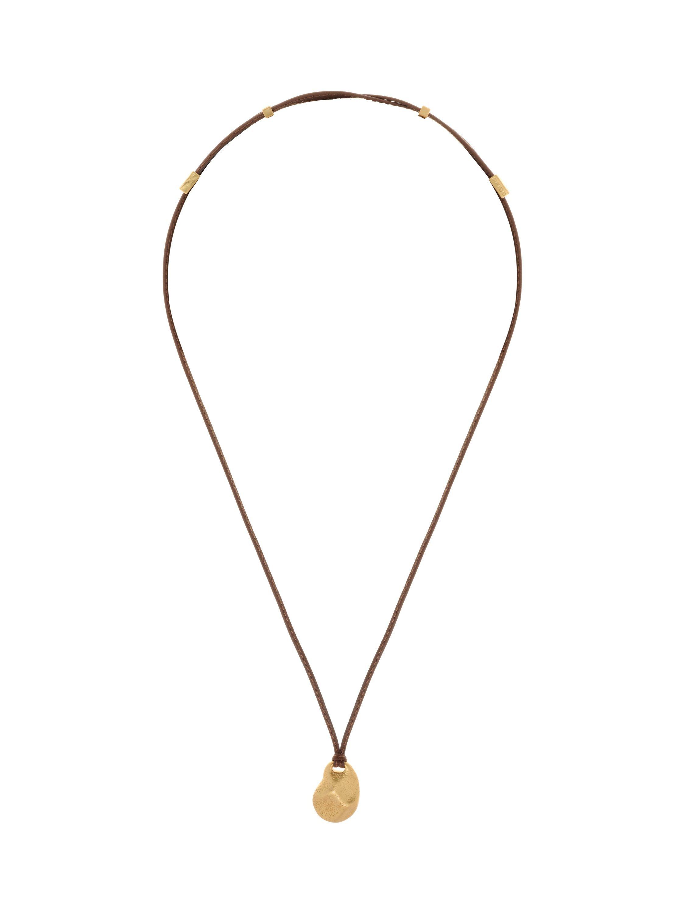 Product image 3 of 5, which shows Reiss Opal Small Organic Cord Pendant Necklace, Gold/Tan
