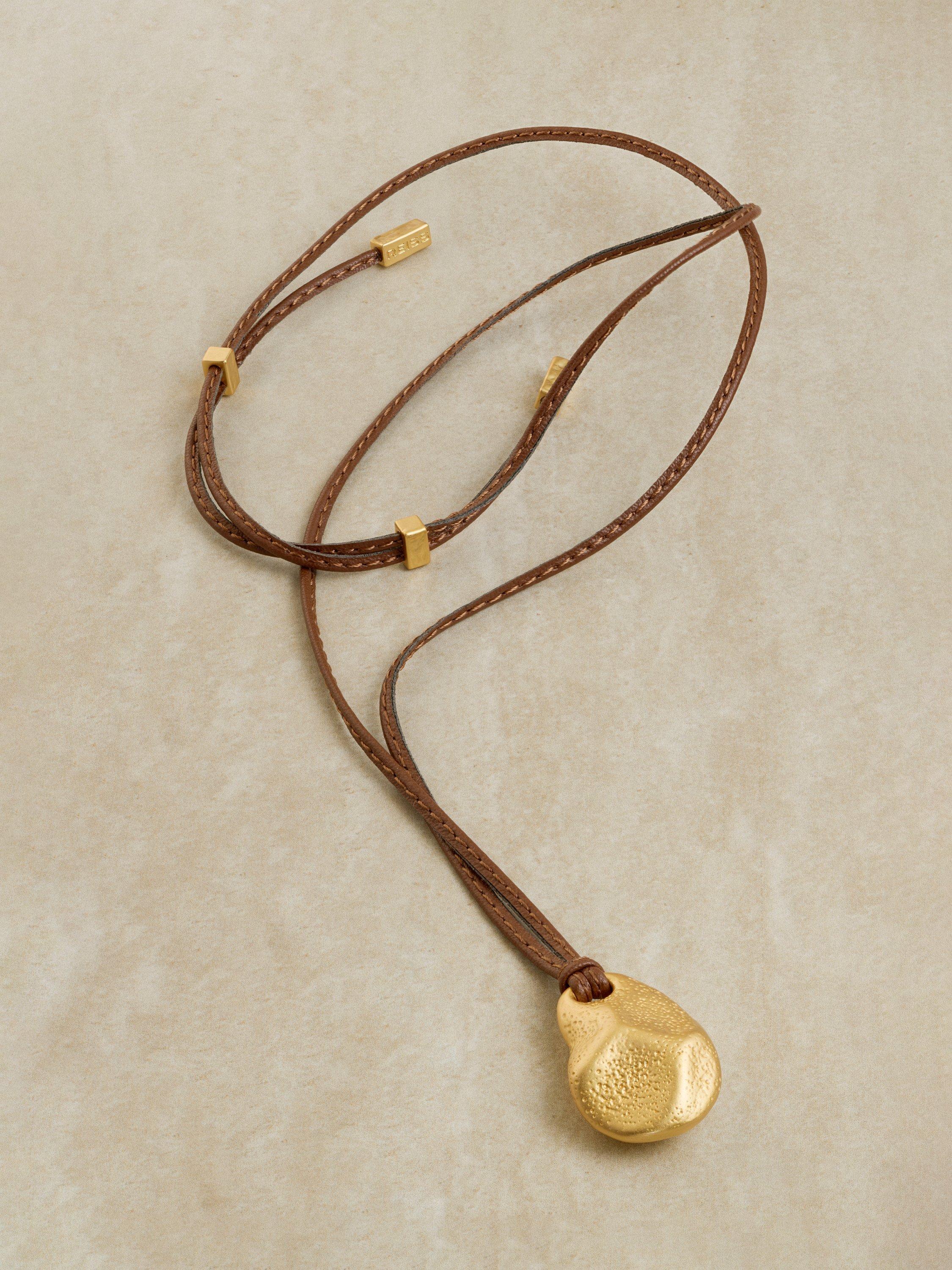 Product image 4 of 5, which shows Reiss Opal Small Organic Cord Pendant Necklace, Gold/Tan