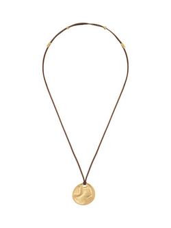 Reiss Orla Large Organic Cord Pendant Necklace, Gold/Tan, Gold/Tan