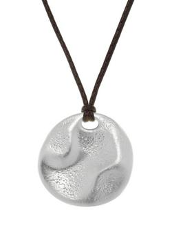 Reiss Orla Large Cord Pendant Necklace, Silver/Brown - view 2, Silver/Brown