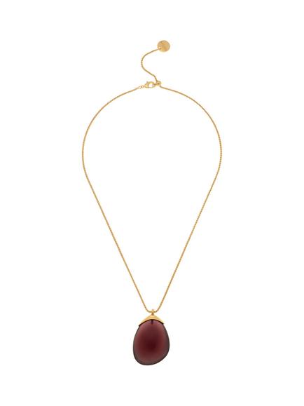 Reiss Pia Polished Resin Pebble Chain Pendant Necklace, Gold/Burgundy, Gold/Burgundy