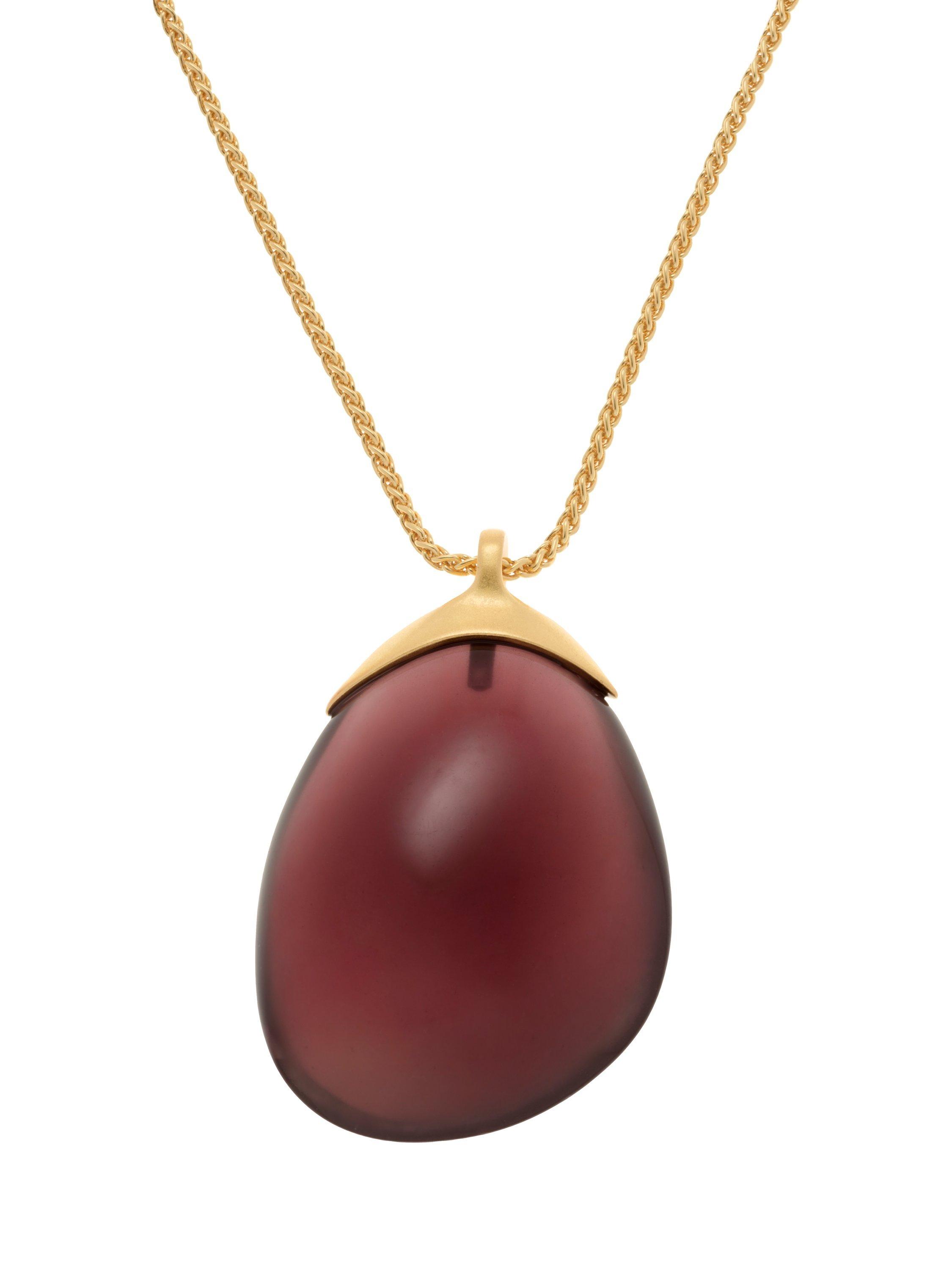 Reiss Pia Polished Resin Pebble Chain Pendant Necklace, Gold/Burgundy