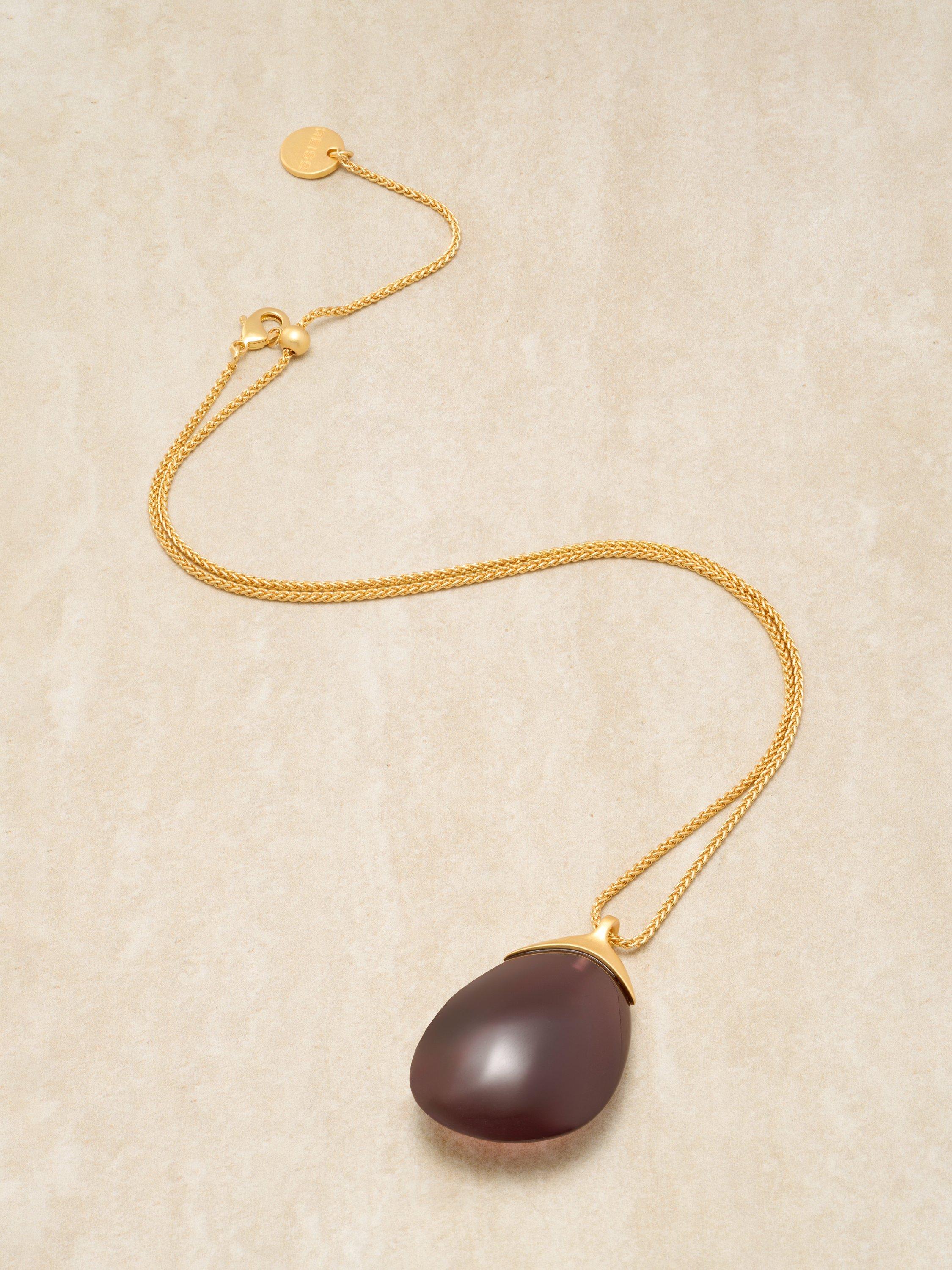 Reiss Pia Polished Resin Pebble Chain Pendant Necklace, Gold/Burgundy
