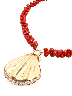 By Alona Jerry Beaded Shell Necklace, Gold Red - view 2, Gold Red
