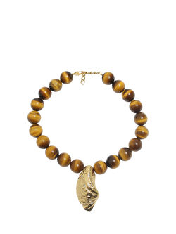 By Alona Orbit Beaded Shell Necklace, Tigers Eye Gold, Tigers Eye Gold