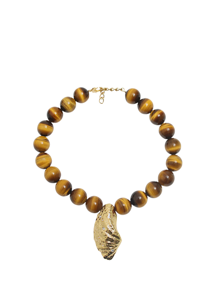 By Alona Orbit Beaded Shell Necklace, Tigers Eye Gold, Tigers Eye Gold