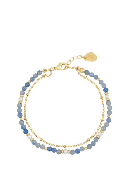 Estella Bartlett Follow The Fun Mixed Pearl and Aventurine Layered Chain Bracelet, Gold, Gold