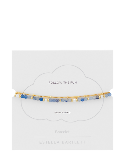 Estella Bartlett Follow The Fun Mixed Pearl and Aventurine Layered Chain Bracelet, Gold - view 2, Gold
