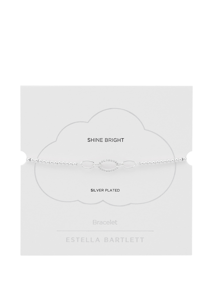 Estella Bartlett Shine Bright Louise Cubic Zirconia Oval Link Beaded Bracelet, Silver - view 2, Silver