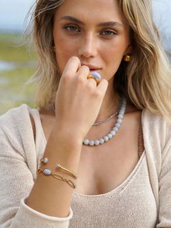 Estella Bartlett THE EDIT Cabochon Chalcedony Open Bangle, Gold - view 2, Gold