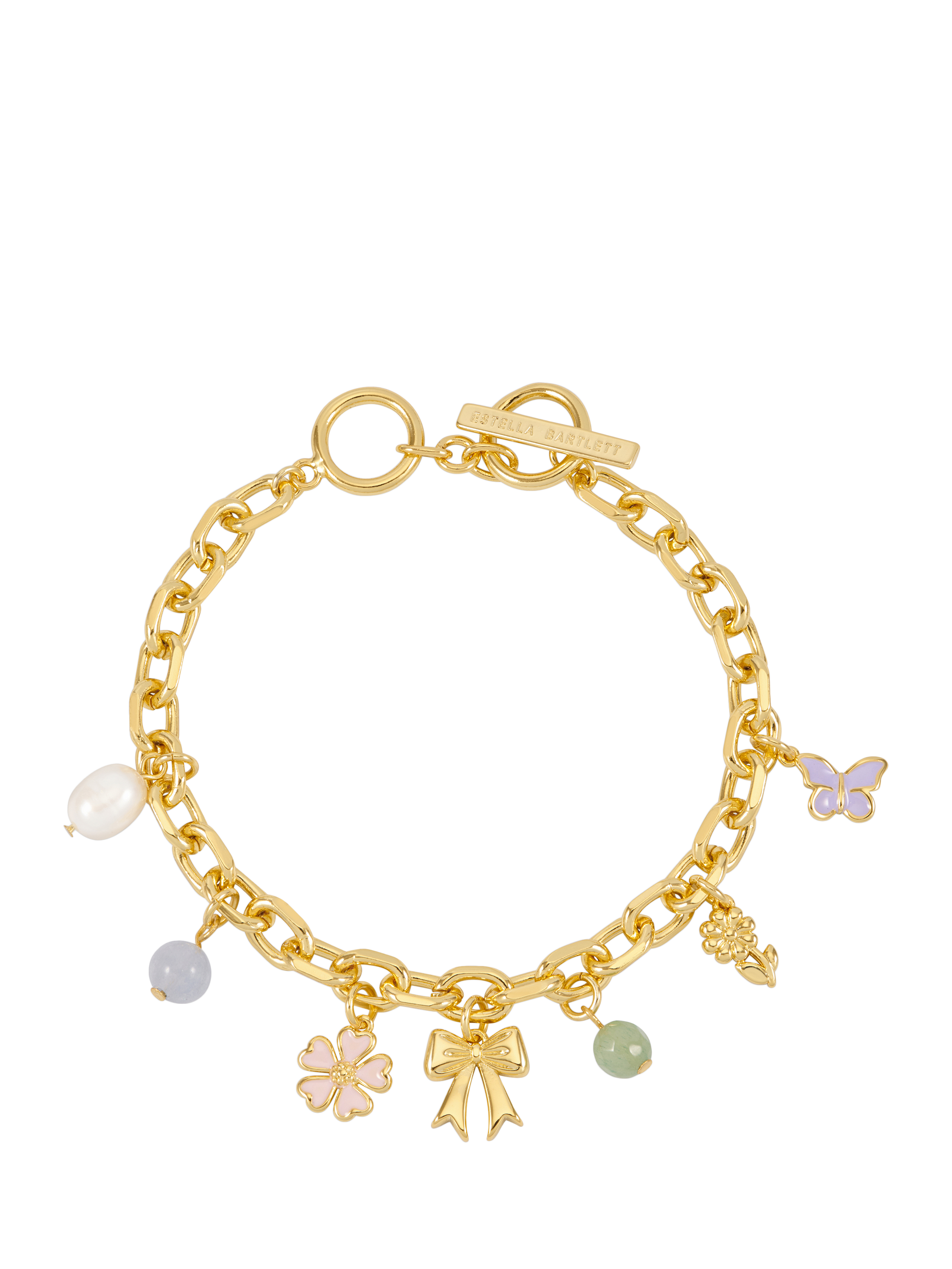 Product image 1 of 3, which shows Estella Bartlett THE EDIT T-Bar Chunky Charm Bracelet, Gold