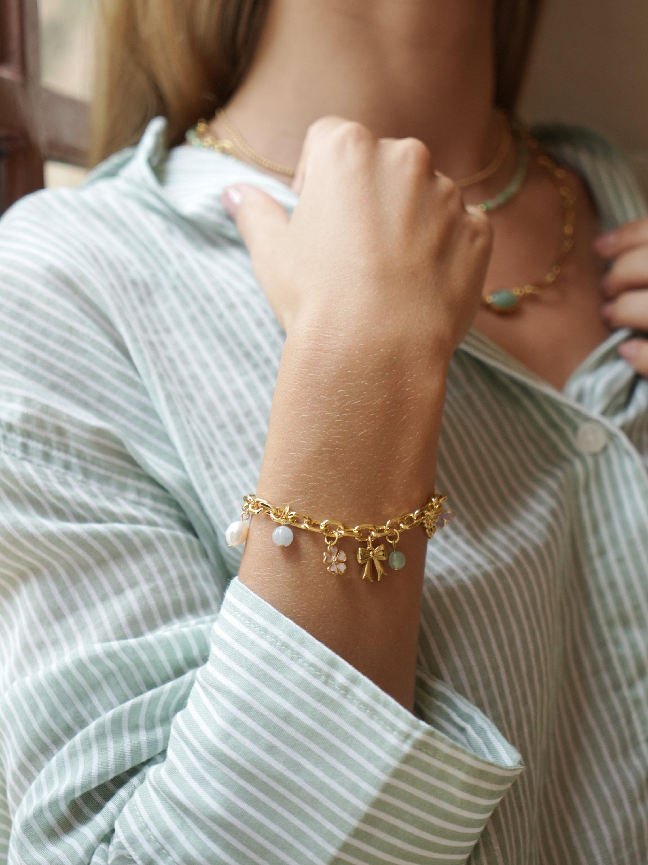 Product image 2 of 3, which shows Estella Bartlett THE EDIT T-Bar Chunky Charm Bracelet, Gold