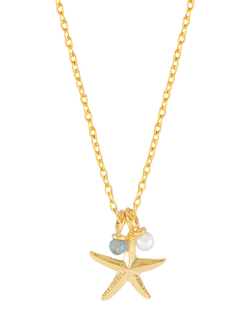 Estella Bartlett Feeling Beachy Pearl and Agate Starfish Charm Pendant Necklace, Gold, Gold