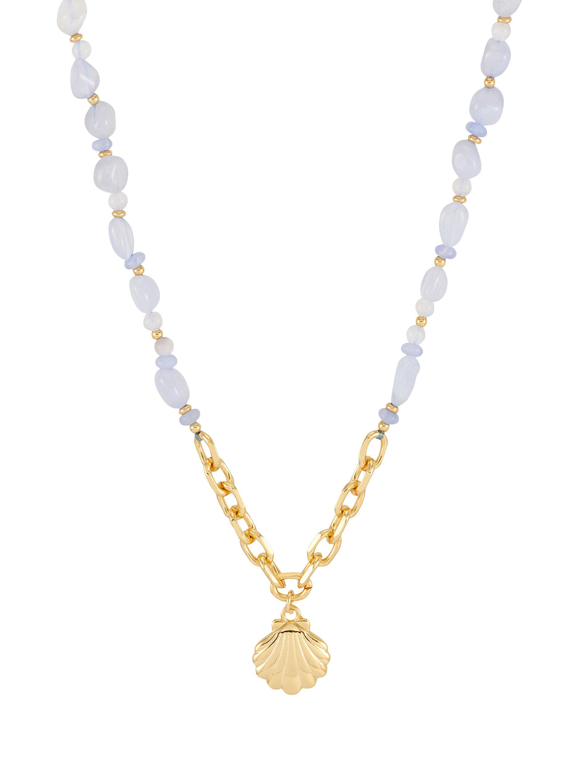 Product image 1 of 4, which shows Estella Bartlett THE EDIT Gemstone Seashell Pendant Necklace, Gold