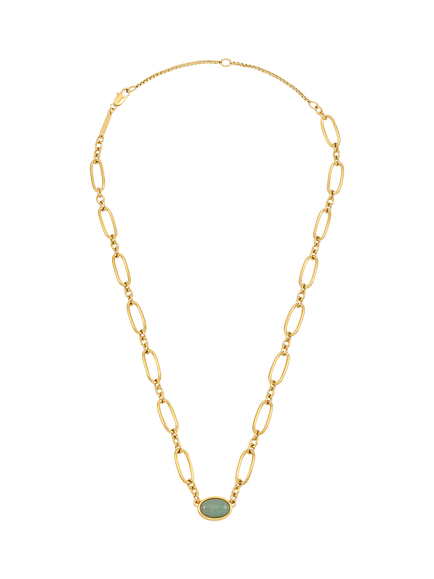 Estella Bartlett THE EDIT Oval Aventurine Chain Link Necklace, Gold, Gold