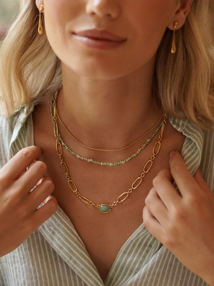 Estella Bartlett THE EDIT Oval Aventurine Chain Link Necklace, Gold - view 2, Gold
