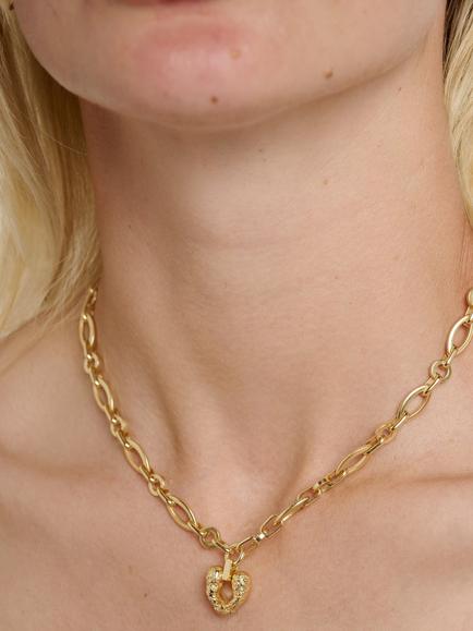 TUTTI Chunky Chain Heart Pendant Necklace, Gold - view 2, Gold