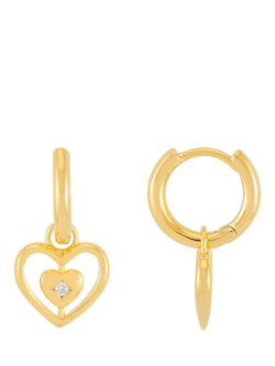 Estella Bartlett Cubic Zirconia Heart Charm Hoop Earrings, Gold, Gold