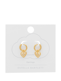 Estella Bartlett Cubic Zirconia Heart Charm Hoop Earrings, Gold - view 2, Gold