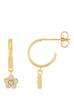 Estella Bartlett Cubic Zirconia Flower Drop Hoop Earrings, Gold, Gold