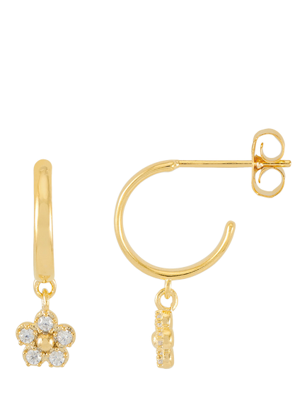 Estella Bartlett Cubic Zirconia Flower Drop Hoop Earrings, Gold, Gold