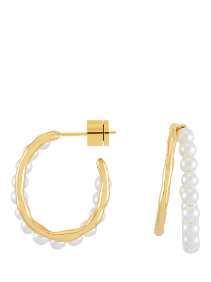 Estella Bartlett THE EDIT Pearl and Molten Metal Double Illusion Hoop Earrings, Gold, Gold