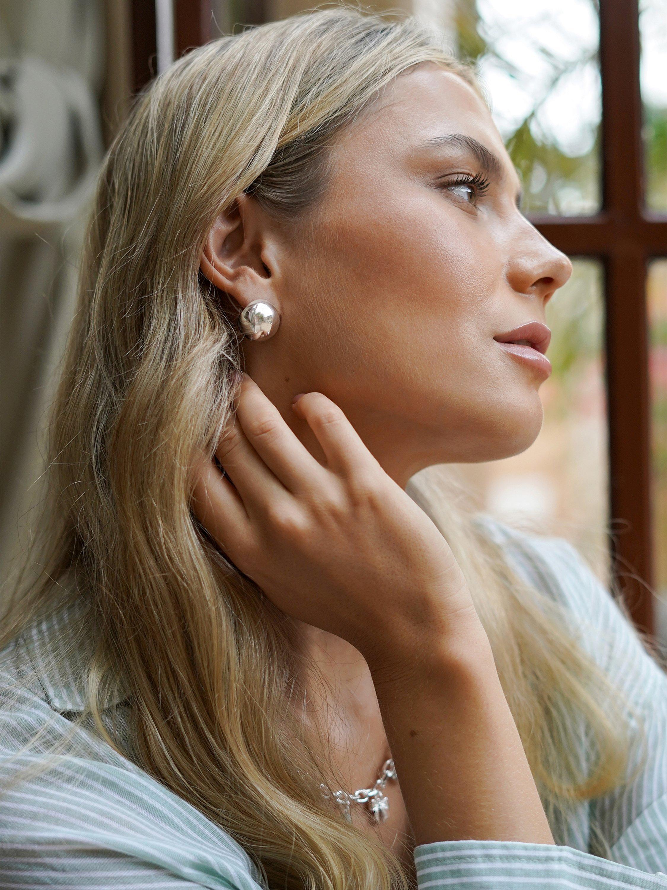 Product image 2 of 3, which shows Estella Bartlett The Edit Maxi Ball Stud Earrings, Silver