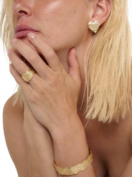 TUTTI Flat Heart Stud Earrings, Gold - view 2, Gold