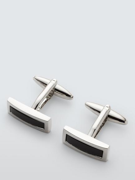 John Lewis Onyx Low Curve Rectangle Cufflinks, Black, Black