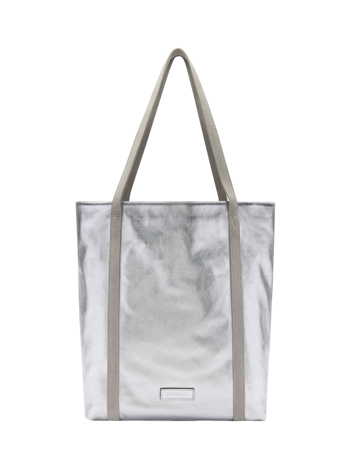 Product image 1 of 5, which shows Russell & Bromley Beverley Leather North/South Tote Bag, Silver