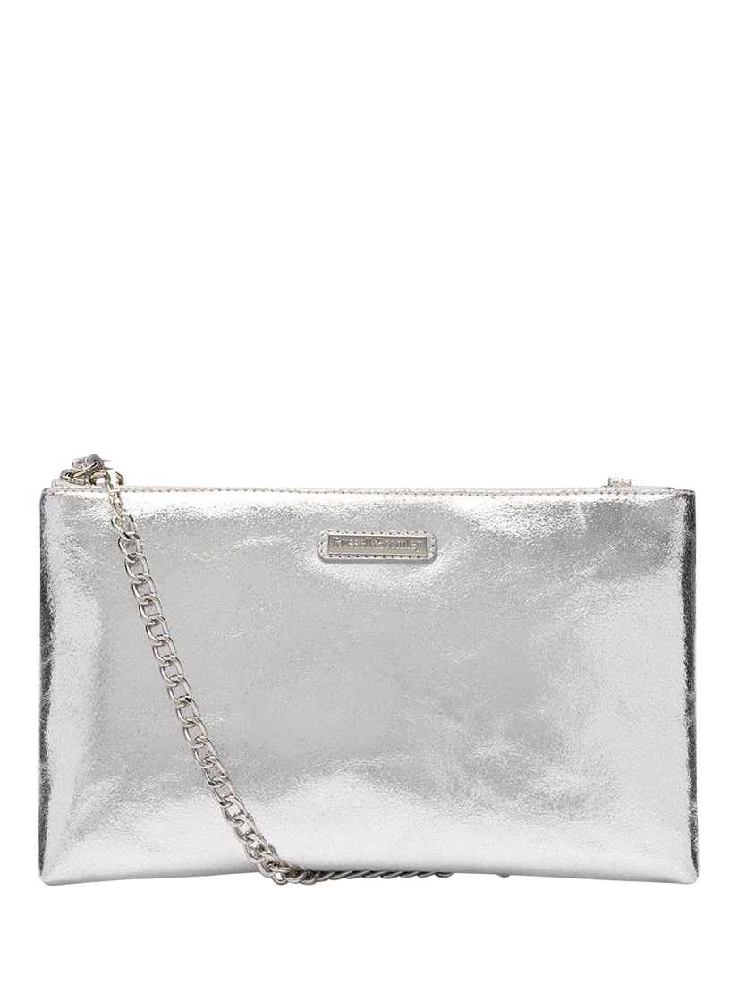 Product image 1 of 5, which shows Russell & Bromley Hold Me Leather Zip Clutch Bag, Silver