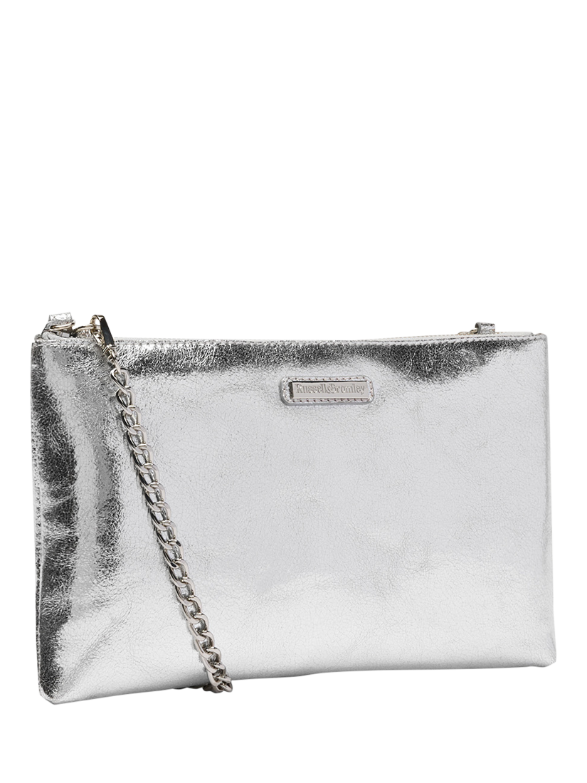 Product image 2 of 5, which shows Russell & Bromley Hold Me Leather Zip Clutch Bag, Silver