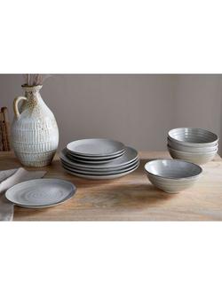 nkuku Valinha Earthenware Dinnerware Set, 12 Piece, Grey - view 2, Cream