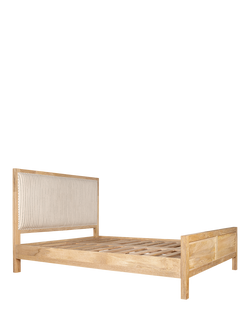 nkuku Sanja Stripe Wooden Bed Frame, Super King, Natural Wood & Cream, Natural Wood & Cream