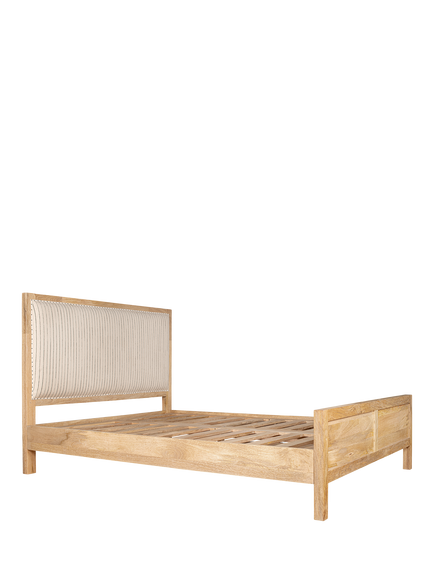 nkuku Sanja Stripe Mango Wood Bed Frame, Super King, Natural/Cream, Natural Wood & Cream