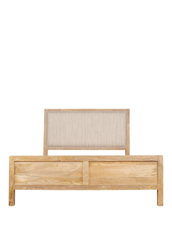 nkuku Sanja Stripe Wooden Bed Frame, Super King, Natural Wood & Cream - view 2, Natural Wood & Cream