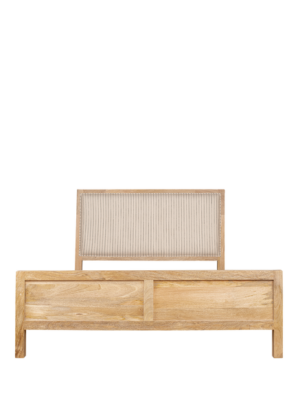 nkuku Sanja Stripe Mango Wood Bed Frame, Super King, Natural/Cream - view 2, Natural Wood & Cream