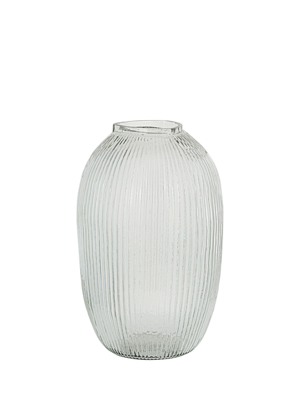 nkuku Linsy Ribbed Glass Vase, H40cm, Clear, 