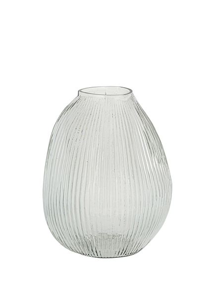 nkuku Linsy Ribbed Glass Vase, H30cm, Clear, 