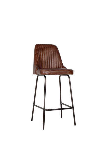 nkuku Harsha Leather Counter Chair, Chocolate Brown - view 2, Chocolate Brown