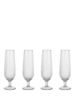 nkuku Otuba Ribbed Glass Champagne Flute, Set of 4, 300ml, Clear, Clear