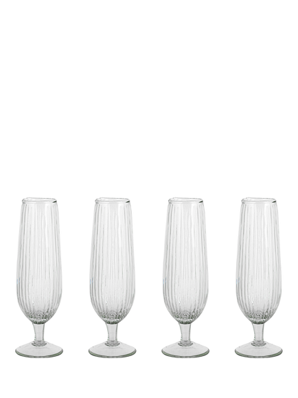 nkuku Otuba Ribbed Glass Champagne Flute, Set of 4, 300ml, Clear, Clear
