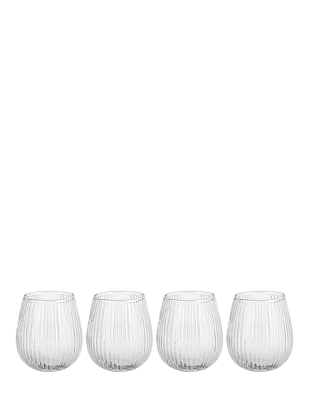 nkuku Otuba Ribbed Glass Tumbler, Set of 4, 400ml, Clear, Clear