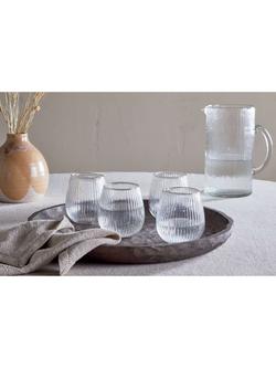 nkuku Otuba Ribbed Glass Tumbler, Set of 4, 400ml, Clear - view 2, Clear