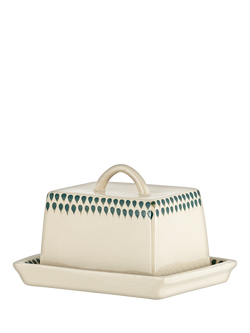 nkuku Juniper Drop Ceramic Butter Dish, Cream/Green - view 2, Cream & Green