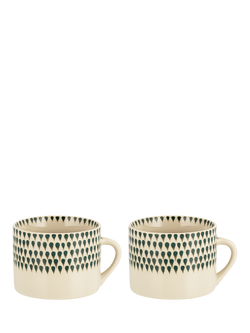 nkuku Juniper Drop Ceramic Mug, Set of 2, 370ml, Cream/Green, Cream & Green