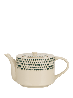nkuku Juniper Drop Ceramic Large Teapot, 1.5L, Cream/Green, Cream & Green