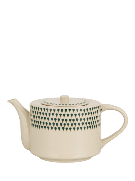 nkuku Juniper Drop Ceramic Large Teapot, 1.5L, Cream/Green, Cream & Green