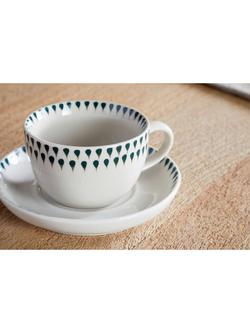 nkuku Juniper Drop Ceramic Cup & Saucer, 150ml, Cream/Green - view 2, Cream & Green